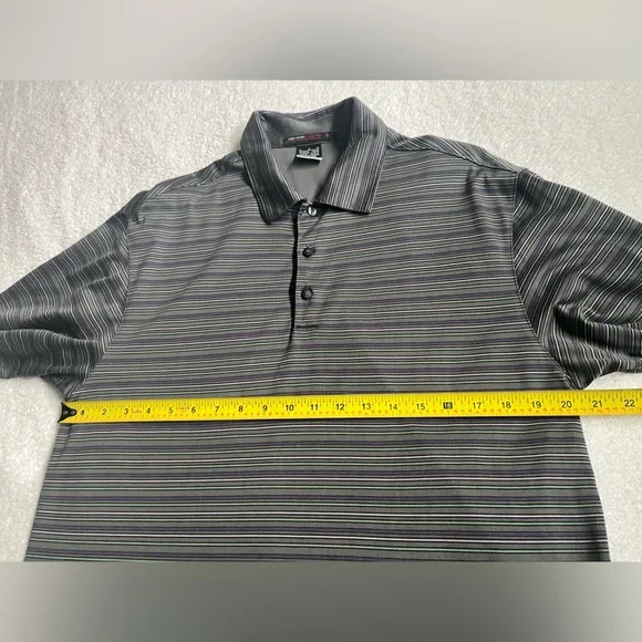 Men’s Golf Polo:Gray with Green & Purple Stripes, Tiger Woods Collection, Medium - Picture 3 of 6